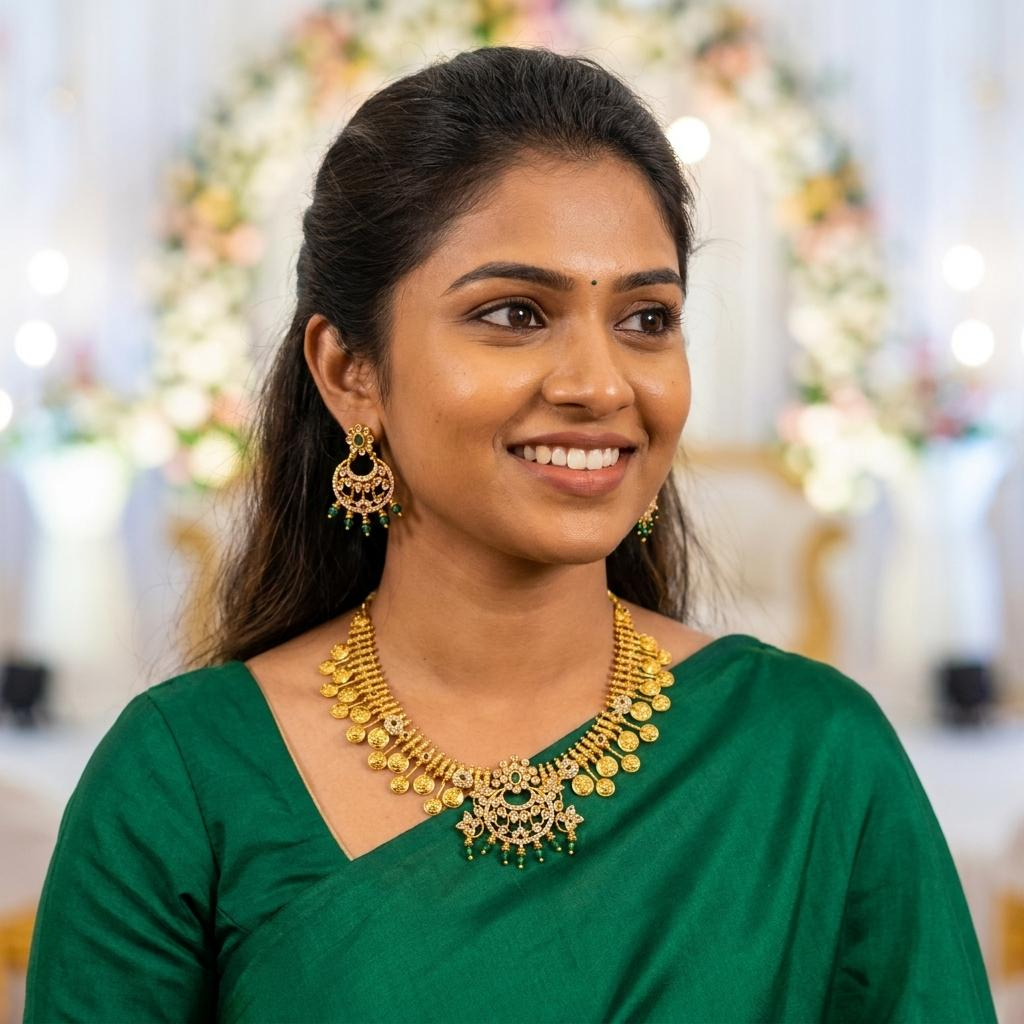 Lakshmi Green Bead Coin Necklace Set