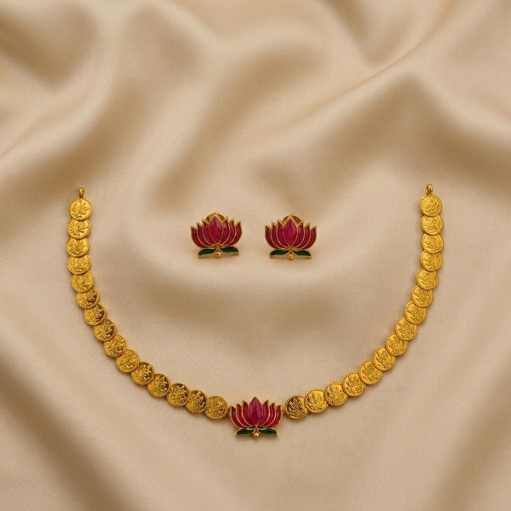 Lakshmi Coin Lotus Necklace Set
