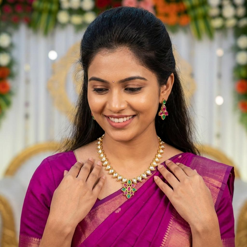 Kundan Ruby Emerald Necklace Set