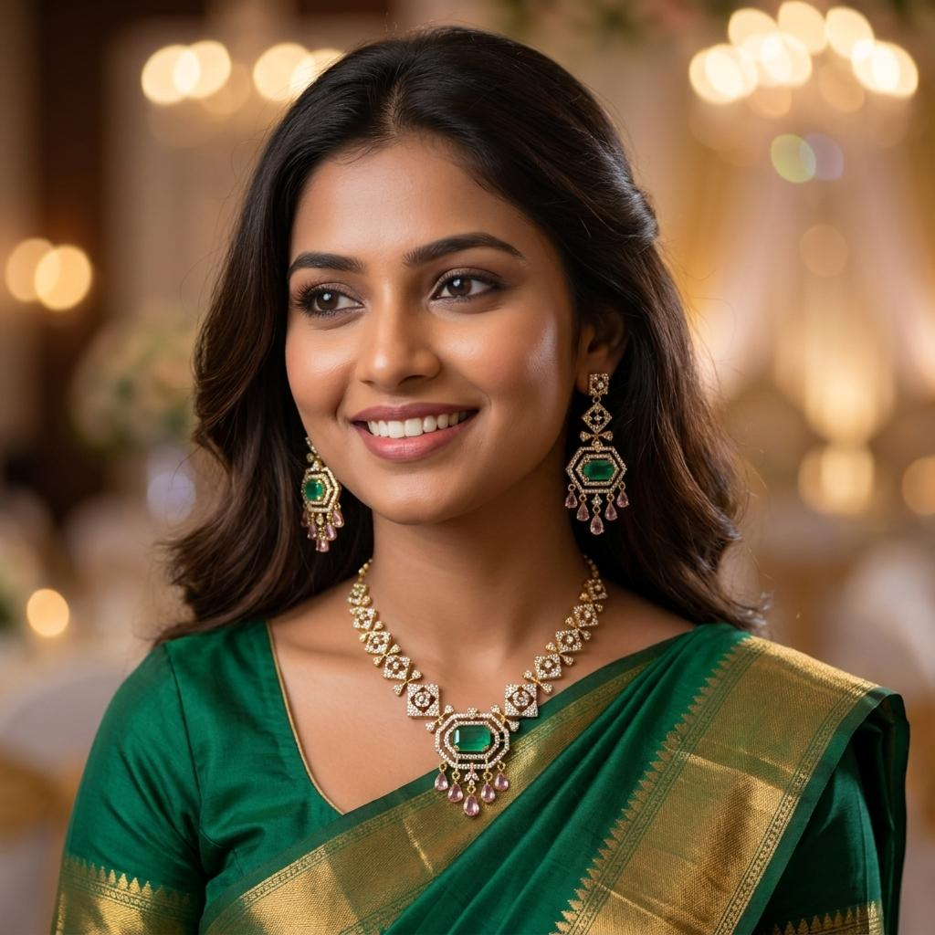 Emerald Geometric Necklace Set