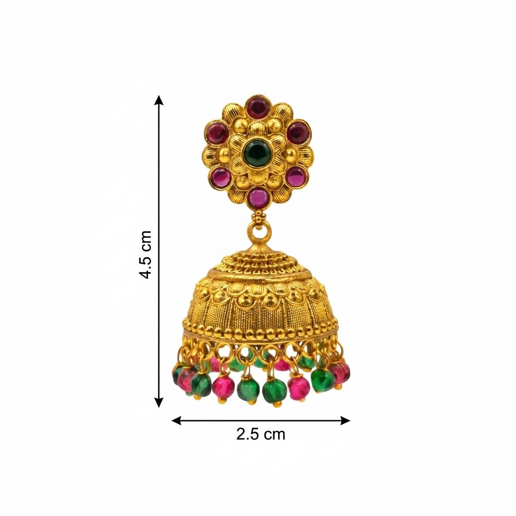 Kemp Floral Ruby Emerald Jhumka