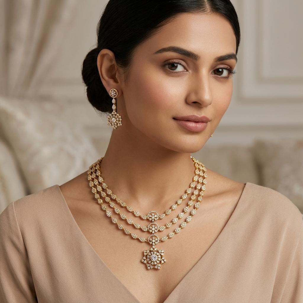 Triple Layer CZ Necklace Set