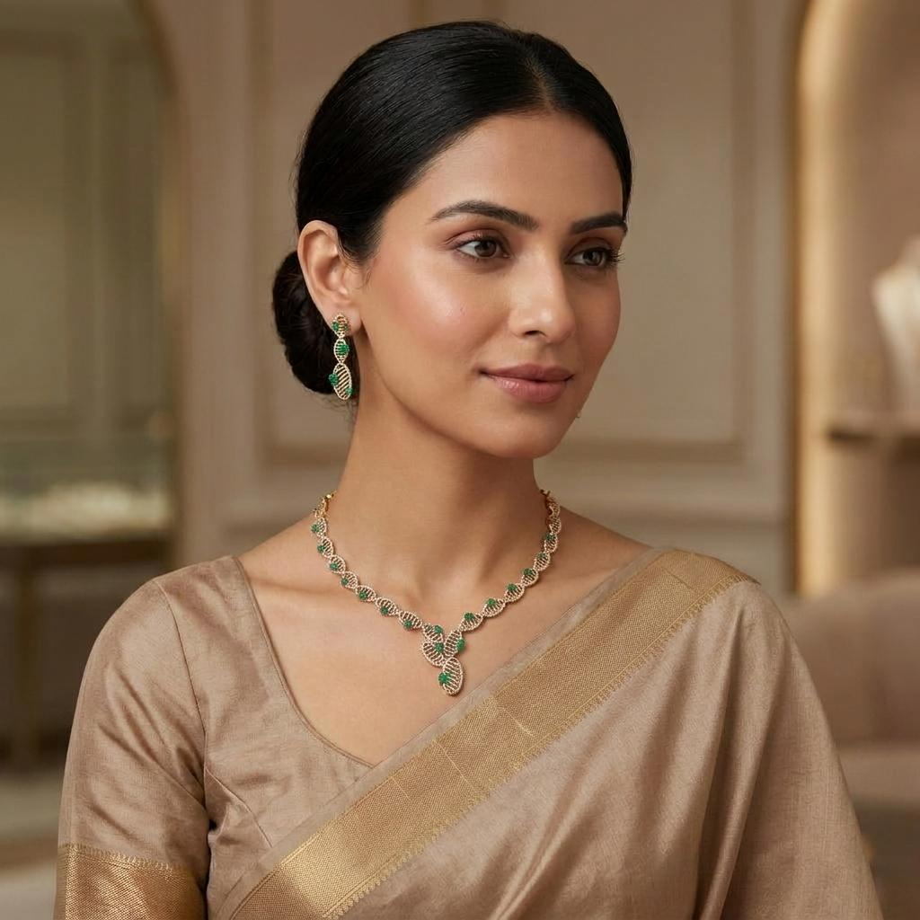 Elegant CZ Leaf Party Wear Necklace
