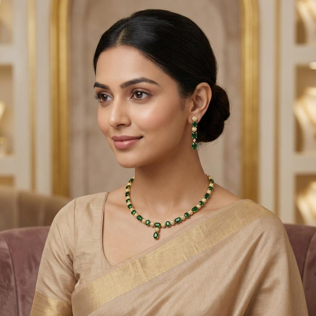 Elegant Emerald Green CZ Necklace Set