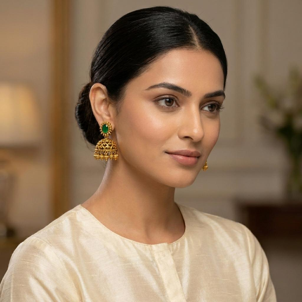 Emerald Antique Jhumka Earrings
