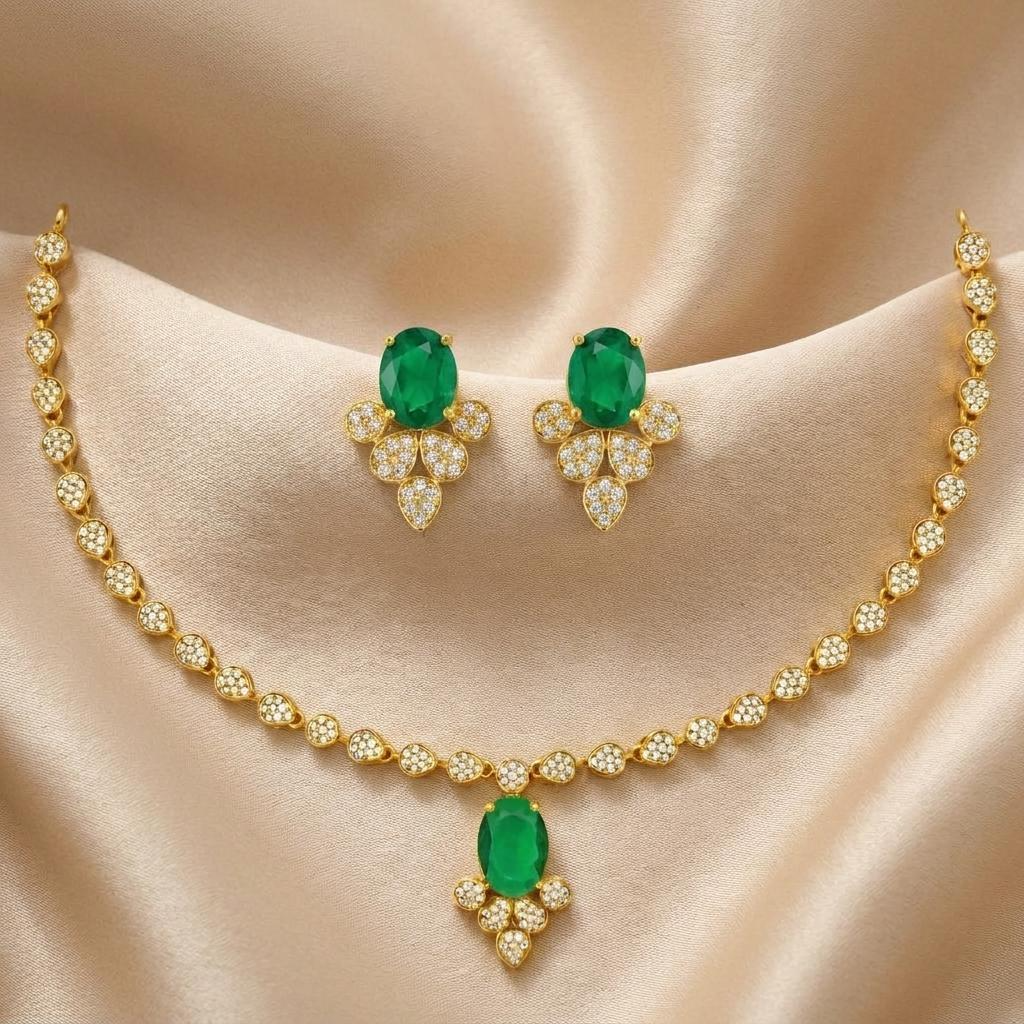 Royal Emerald Vine Drop Necklace Set
