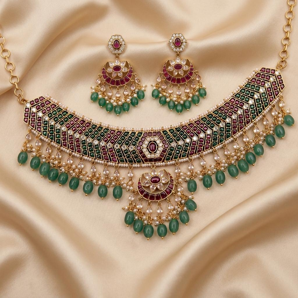 Navaratna Kundan Choker Necklace Set