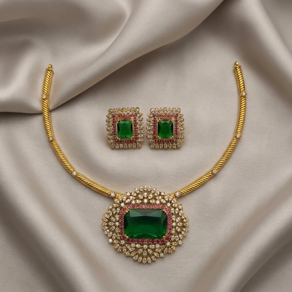 Regal Emerald CZ Pendant Set