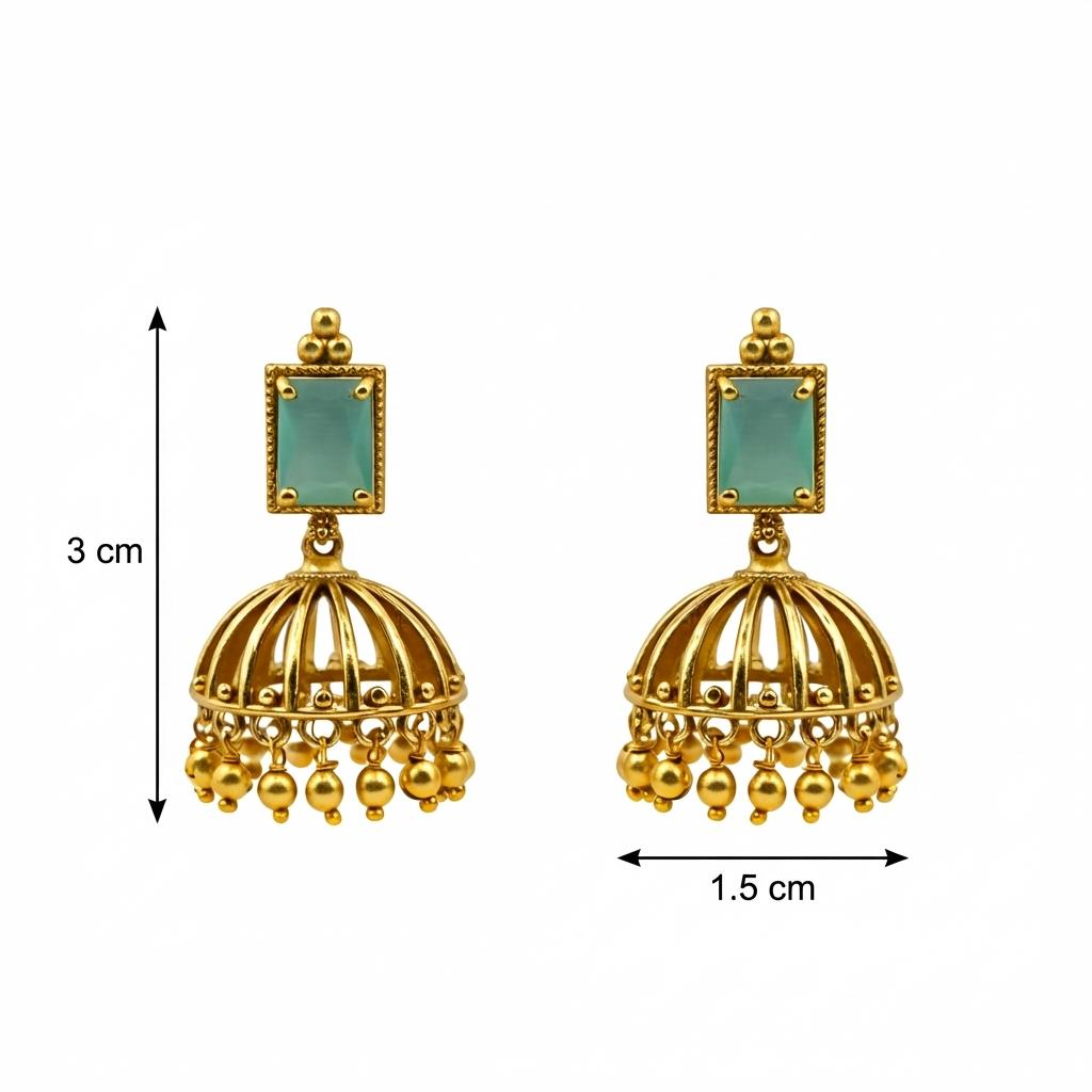 Antique Gold Turquoise Cage Jhumka