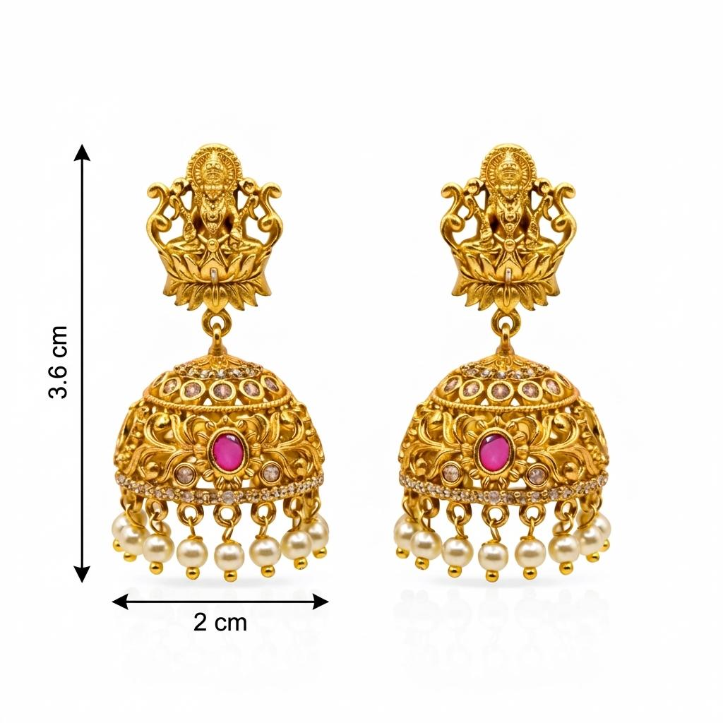Lakshmi Temple CZ Ruby Pearl Jhumka