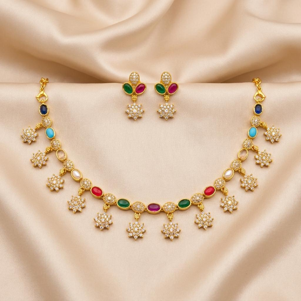 Multicolor Floral Charm Necklace Set