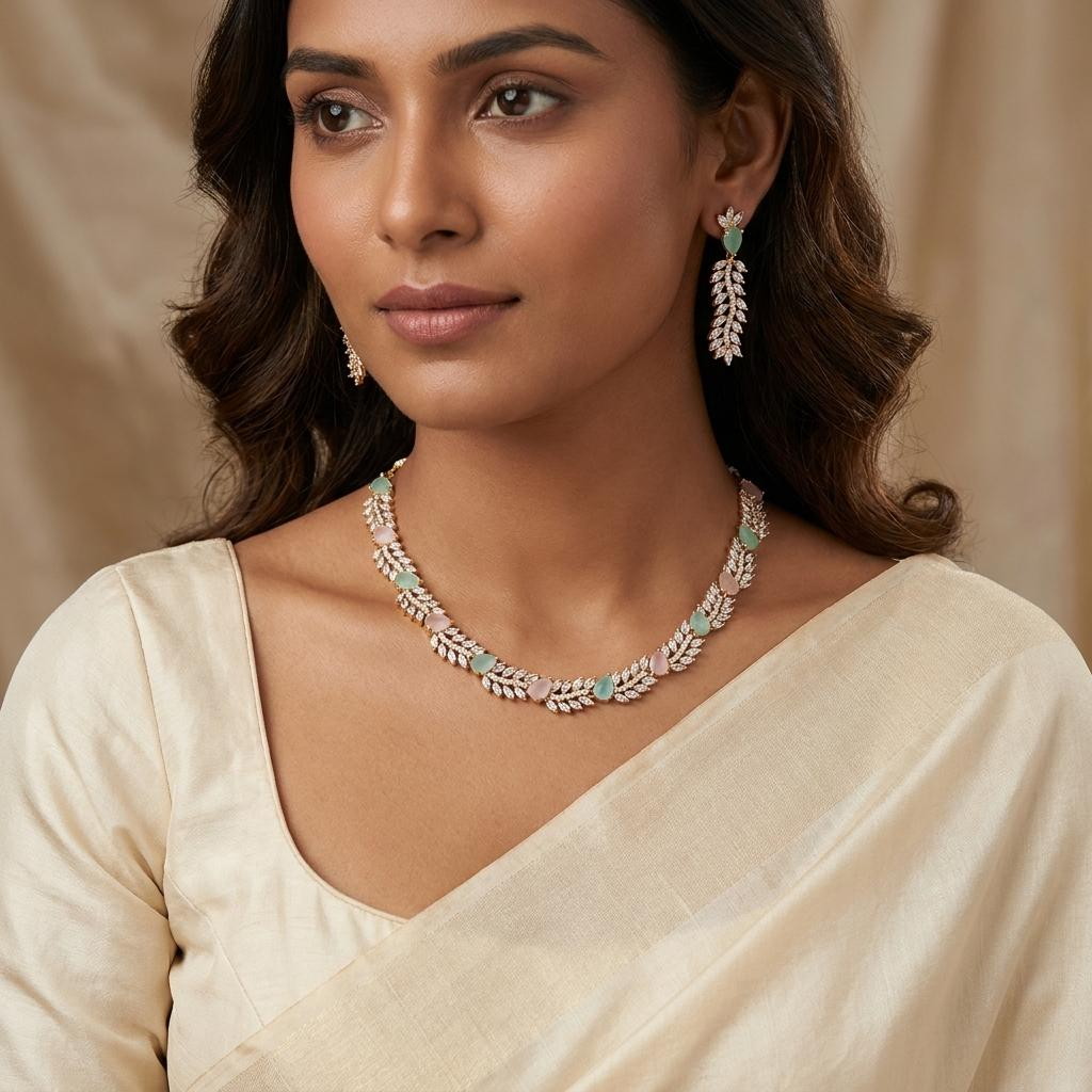 Leafy Pastel Zircon Neckpiece