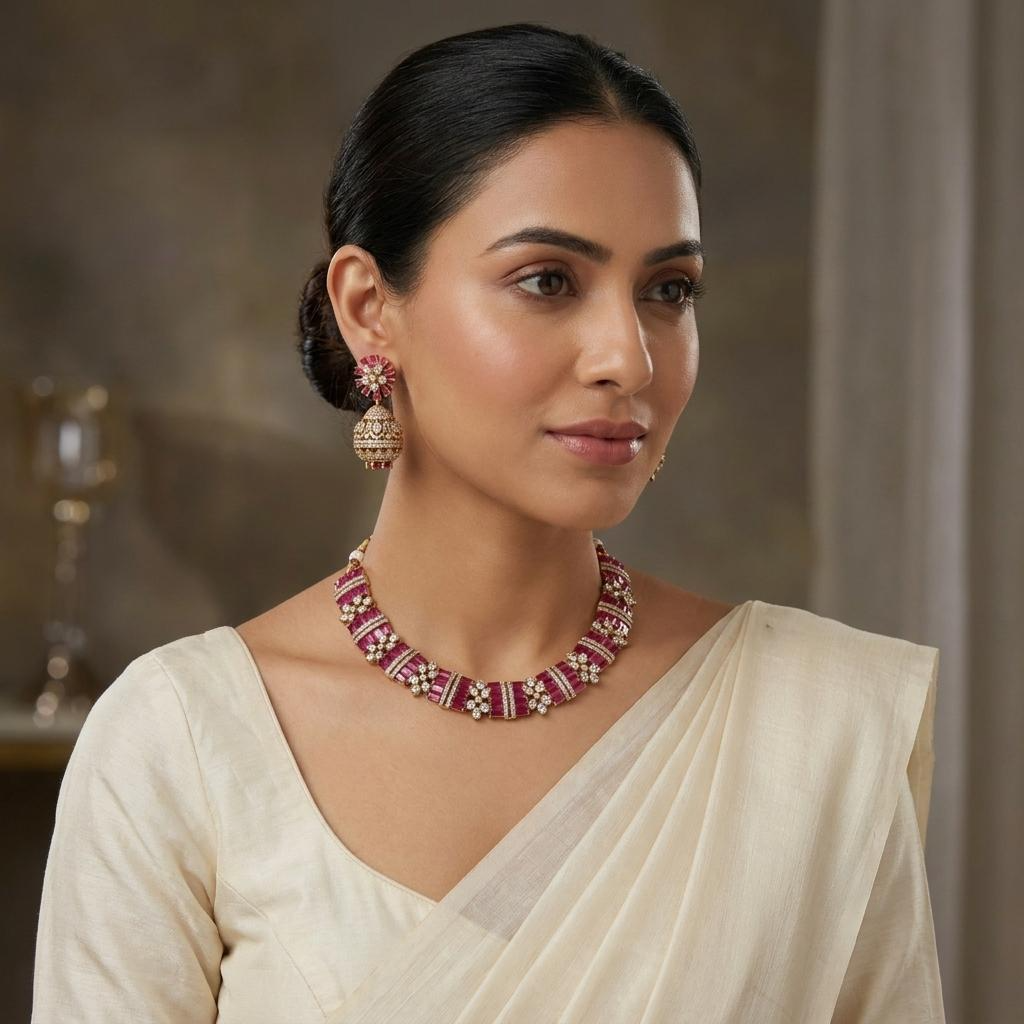 Royal Ruby Victorian Floral CZ NeckSet