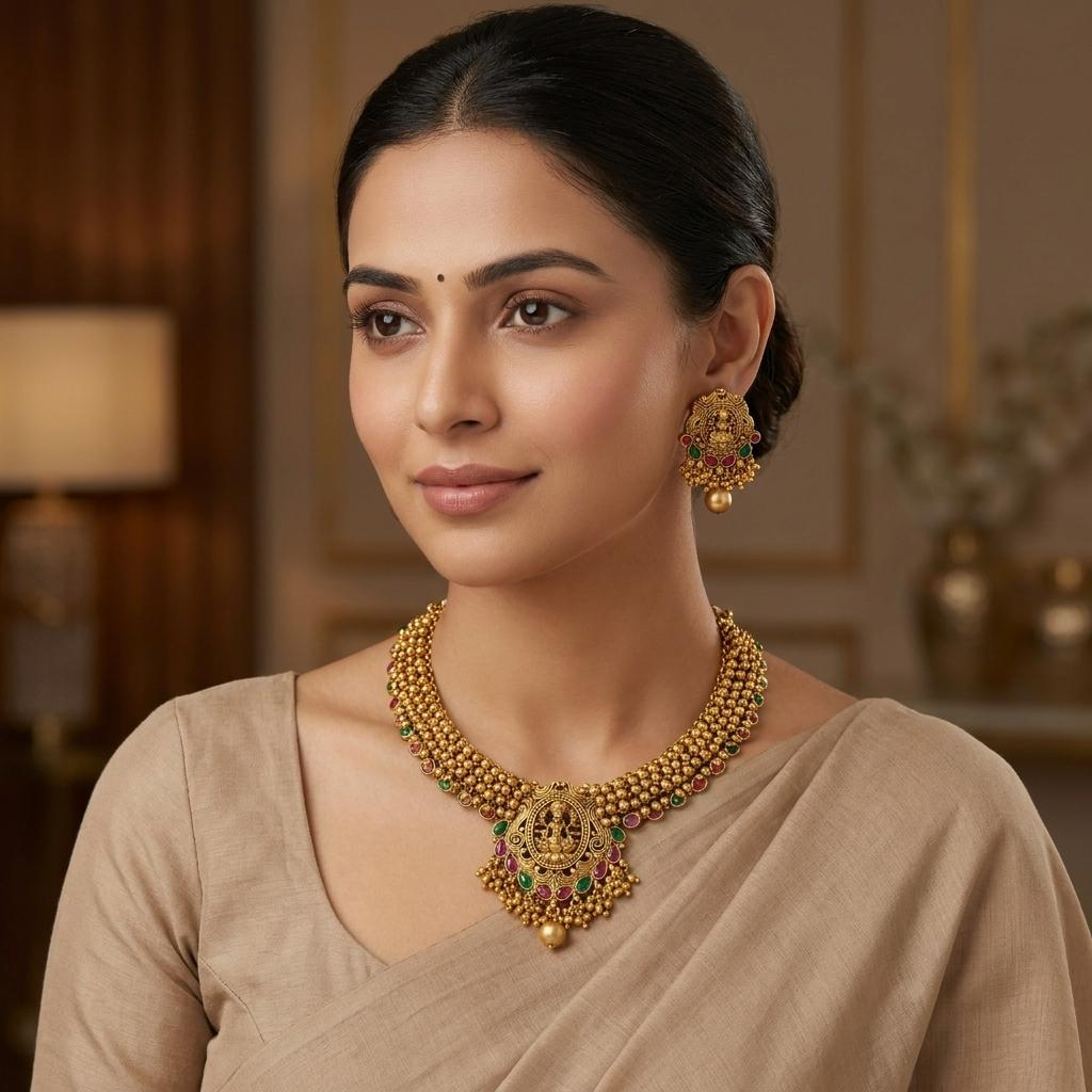 Lakshmi Antique Beaded Temple Choker Set
