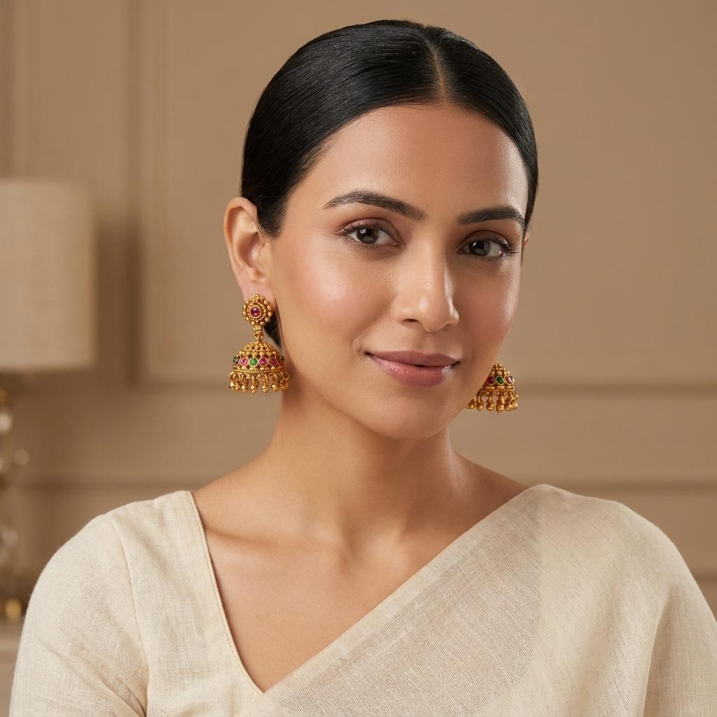 Nakshi Kemp Ruby Emerald Jhumka