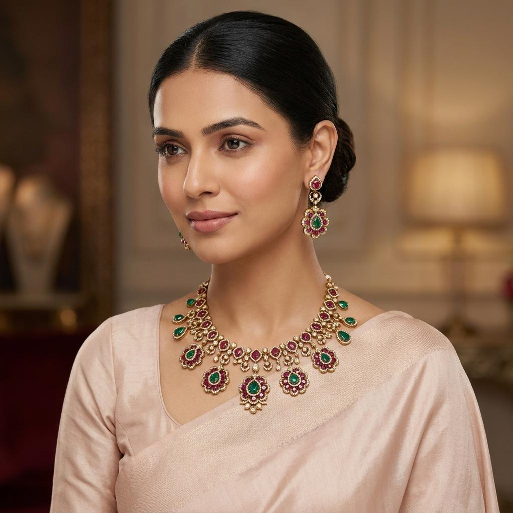 Victorian Floral CZ Necklace Set
