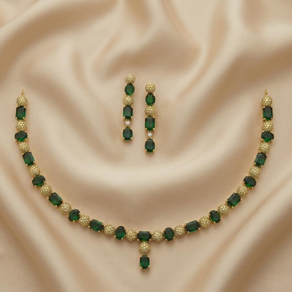Elegant Emerald Green CZ Necklace Set
