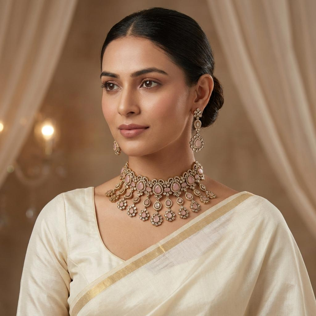 Blush Pink Kundan Bridal Choker Set