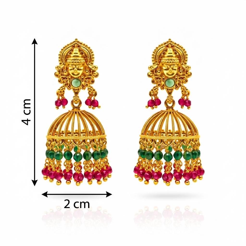 Nakshi Cage Ruby Emerald Jhumka
