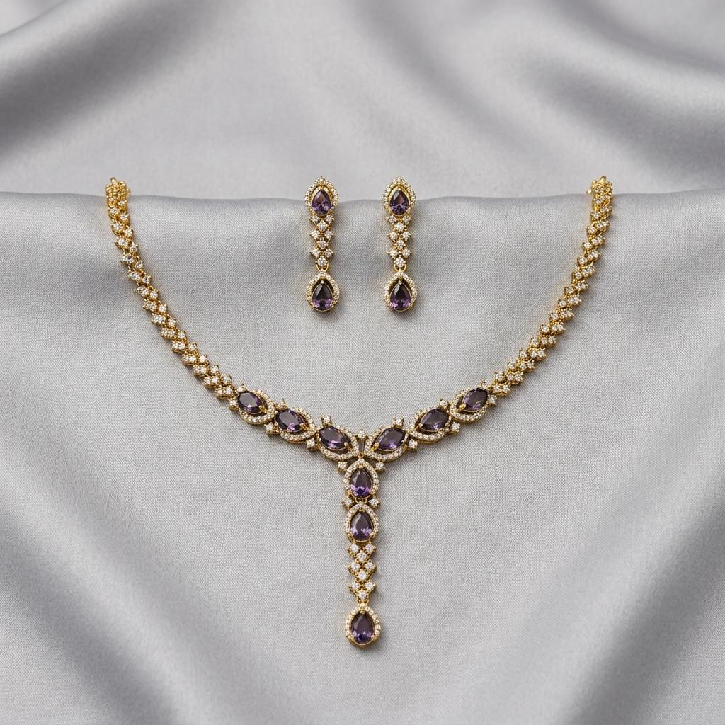 Amethyst Teardrop Necklace Set