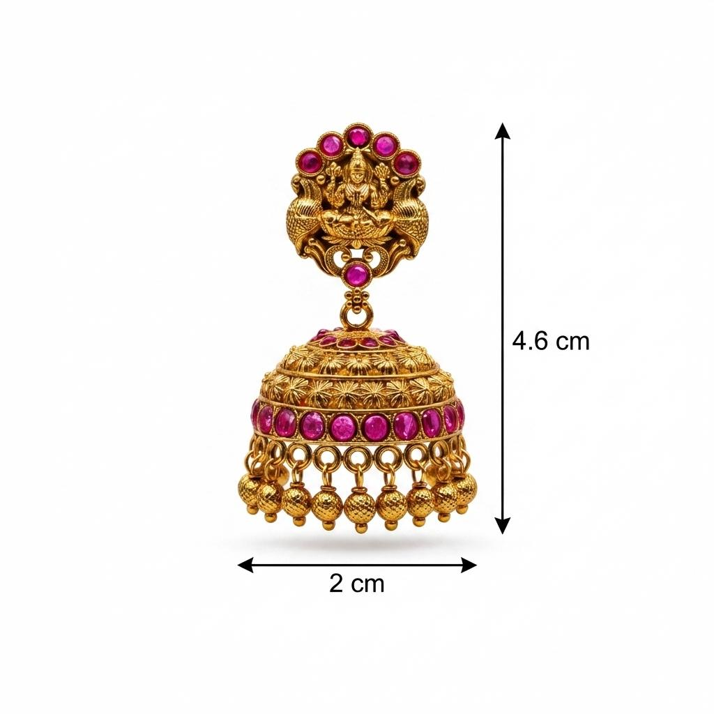 Lakshmi Temple Tiered Jhumka Earrings (Ruby)