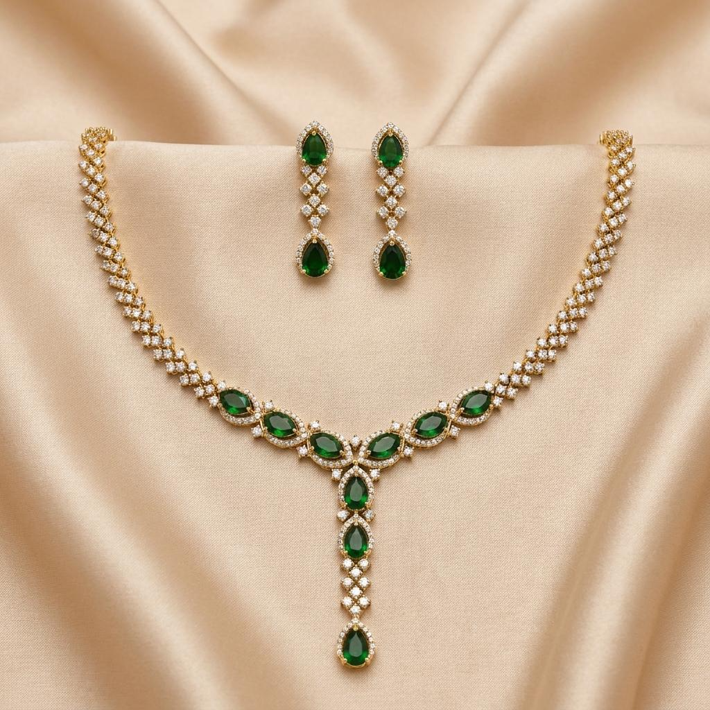 Emerald Teardrop Necklace Set