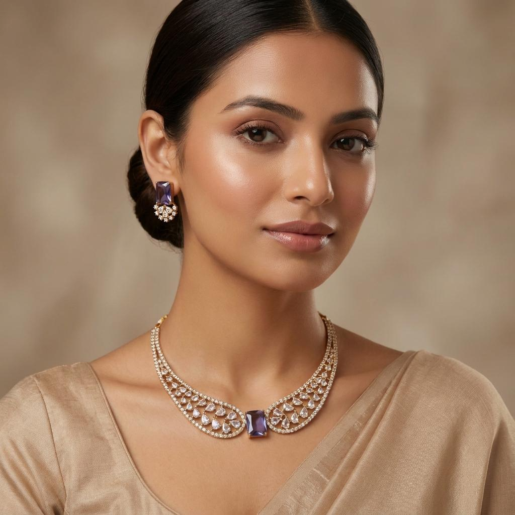 Amethyst CZ Premium Bridal Hasli Neckpiece