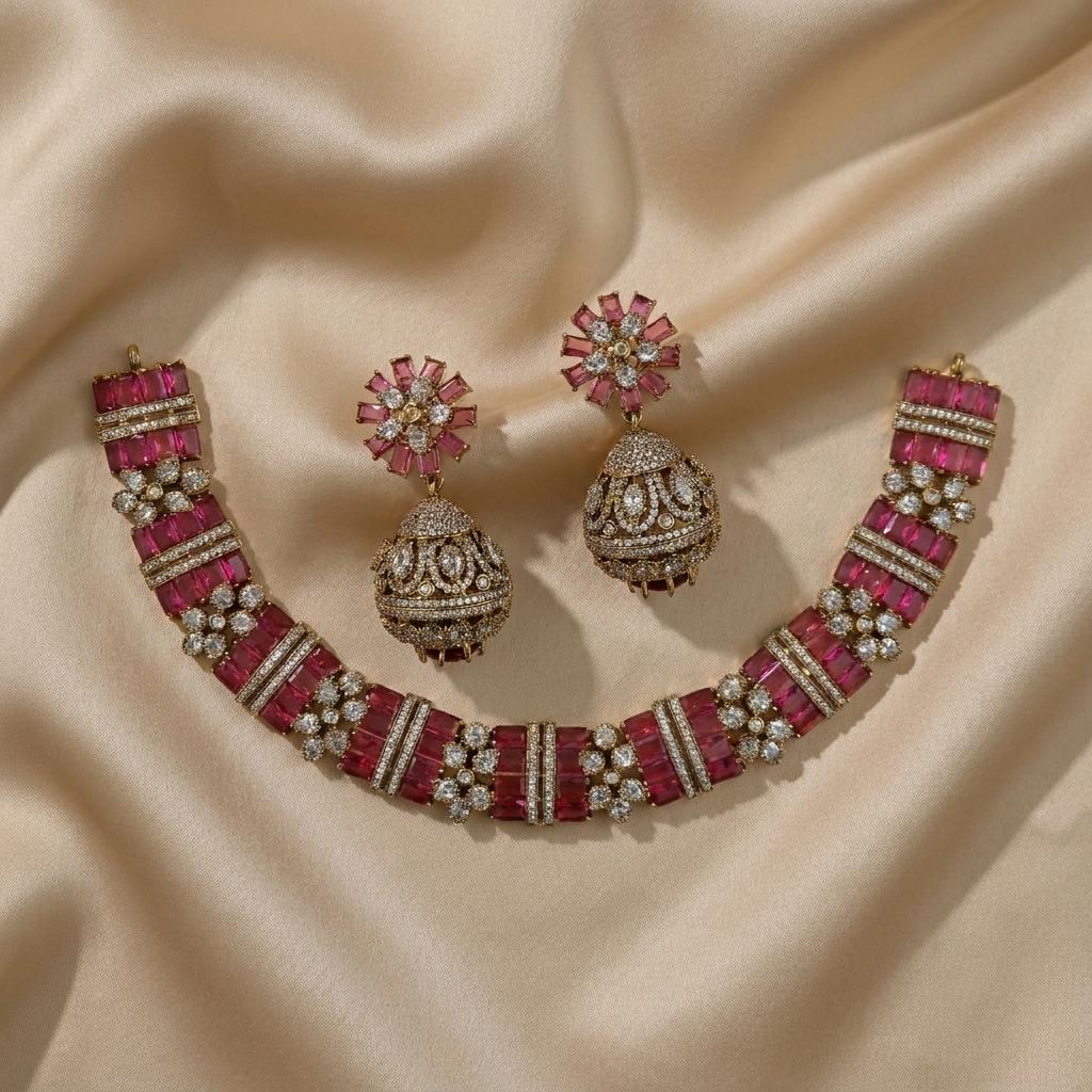 Royal Ruby Victorian Floral CZ NeckSet