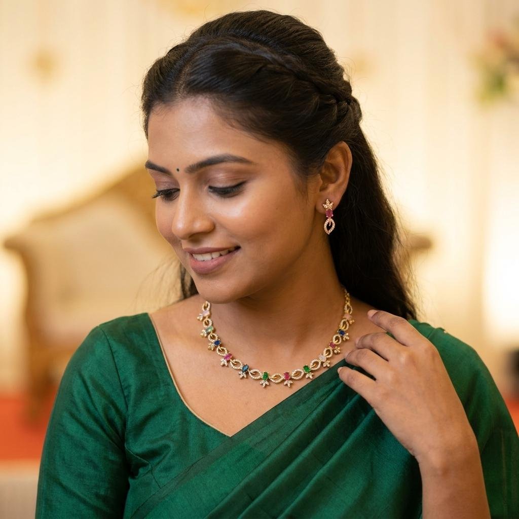 Multicolour Floral CZ Necklace Set