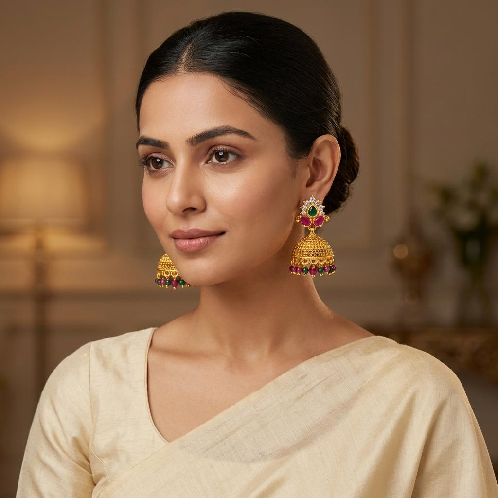 Royal Emerald Ruby CZ Jhumka Earrings (Small)