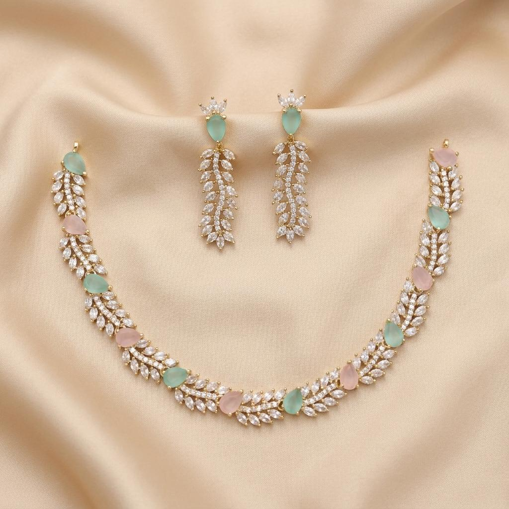 Leafy Pastel Zircon Neckpiece