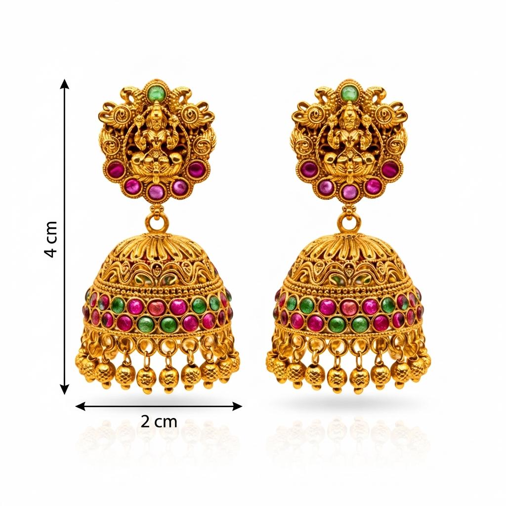 Lakshmi Temple Jhumka Earrings (Ruby & Emerald)