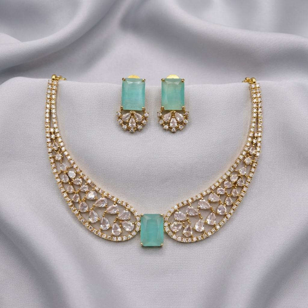 Pastel Green CZ Premium Bridal Hasli Neckpiece