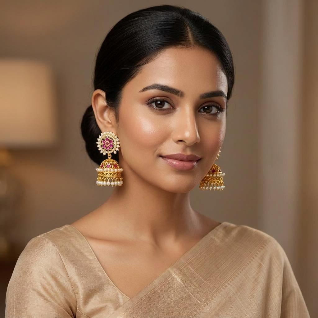 Pearl Ruby CZ Fringe Jhumka