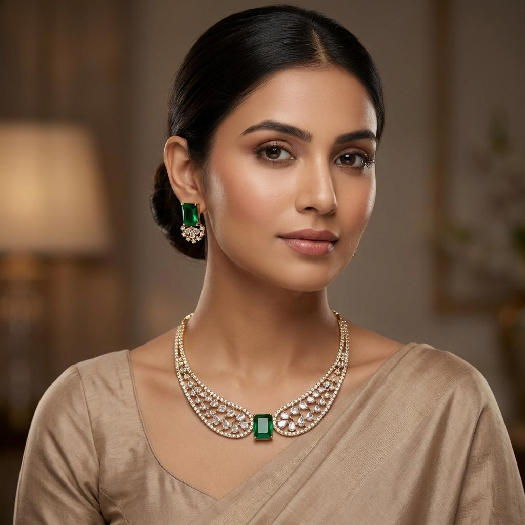 Emerald CZ Premium Bridal Hasli Neckpiece