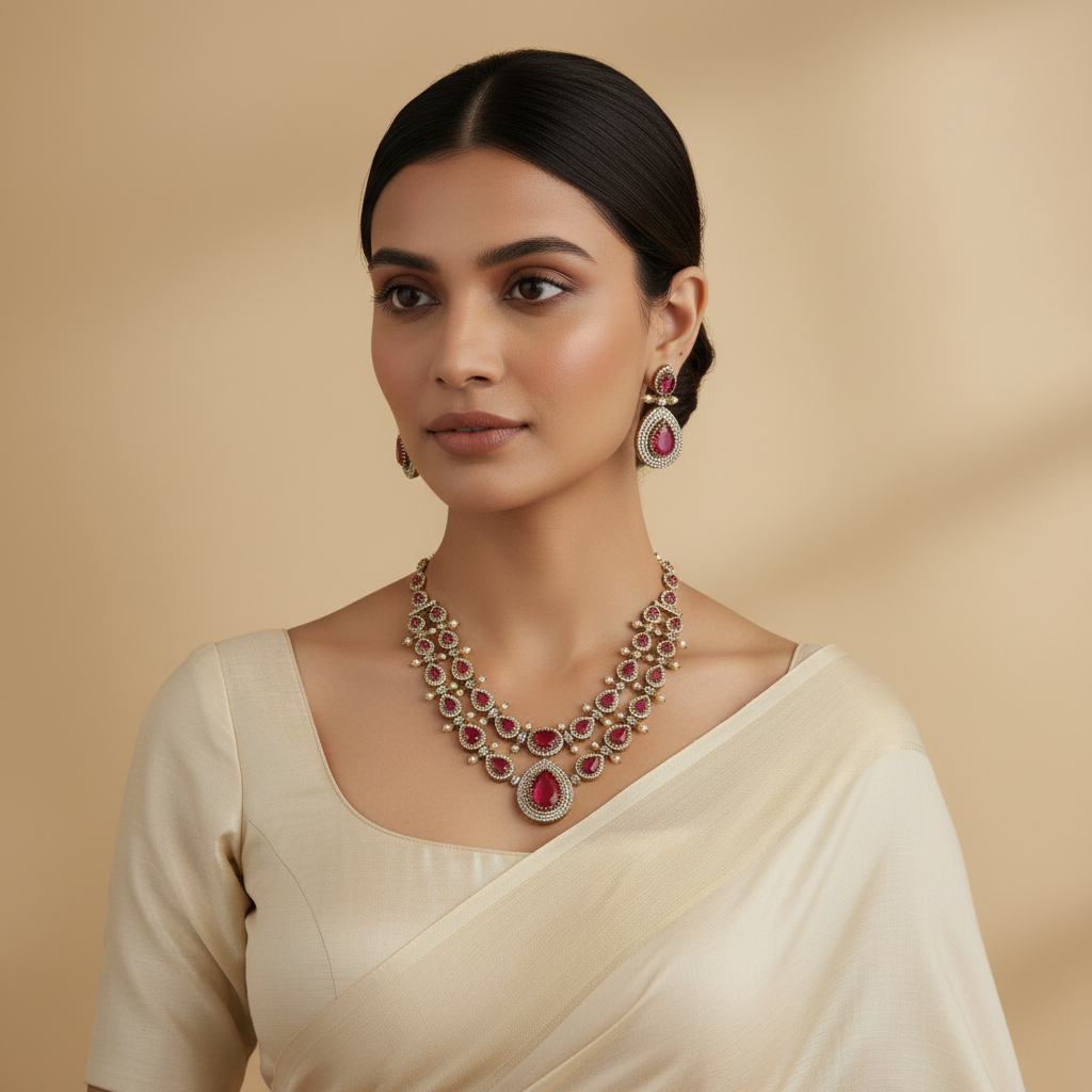 Royal Ruby AD Layered Necklace Set