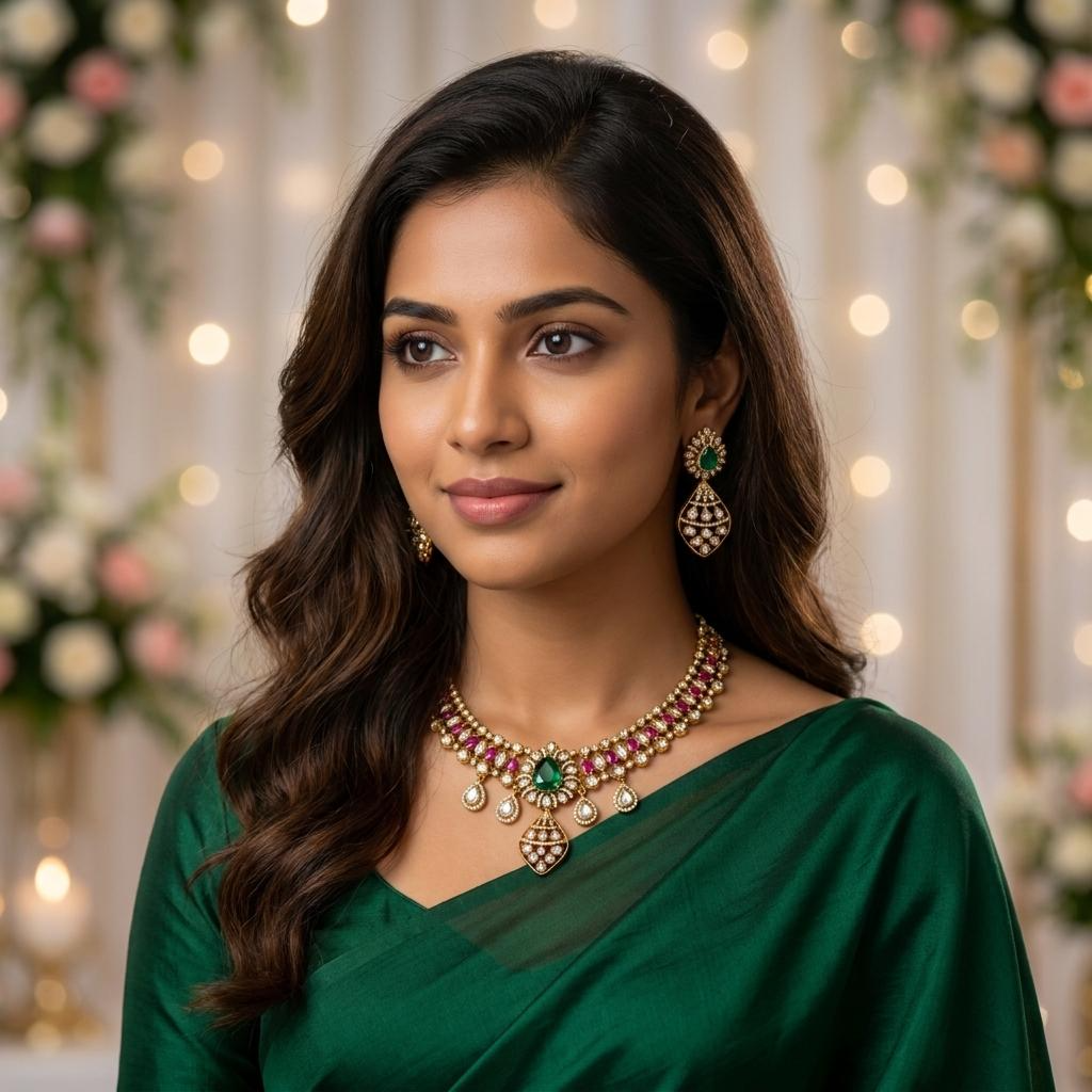 Emerald Ruby Kundan Necklace Set