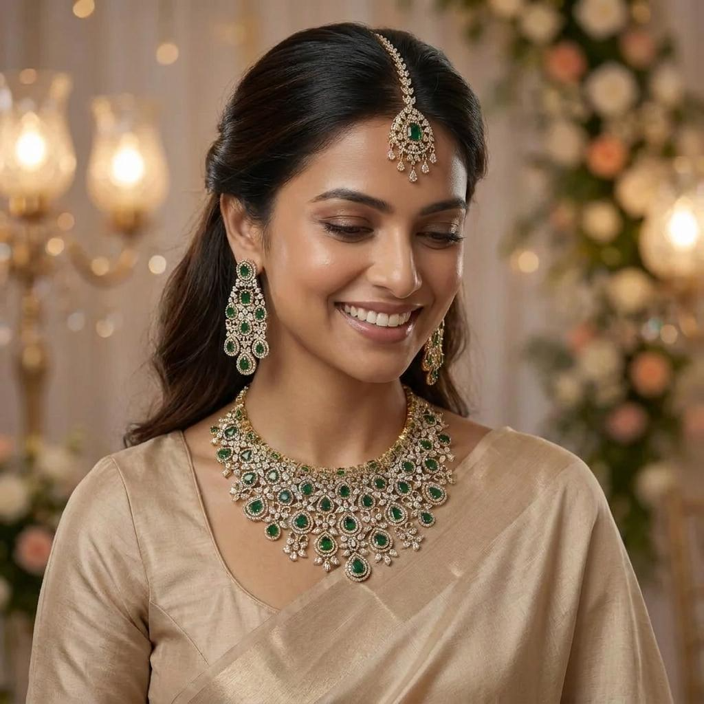 Grandeur Premium Emerald CZ Choker Set