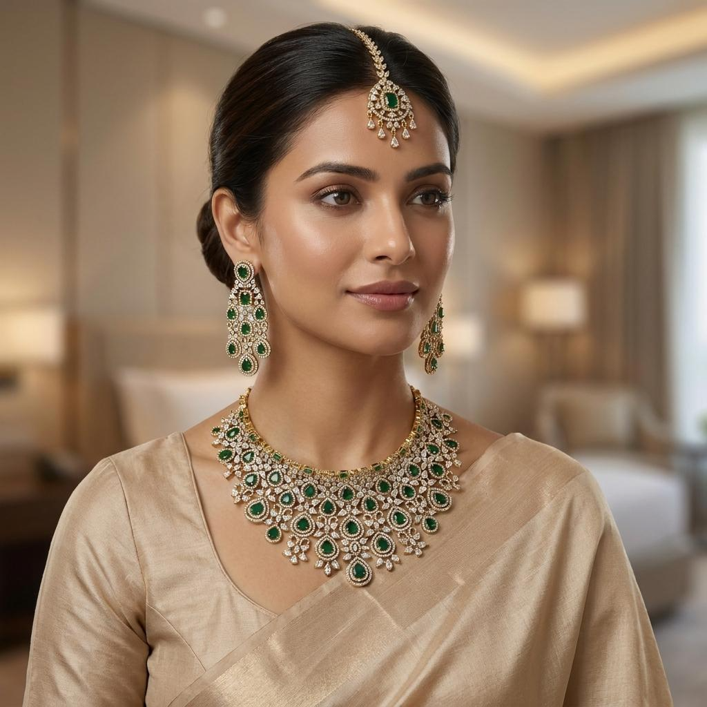 Grandeur Premium Emerald CZ Choker Set