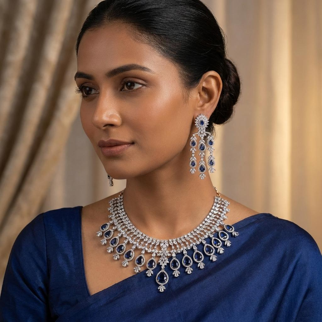 Royal Sapphire Crown Zircon Neckpiece