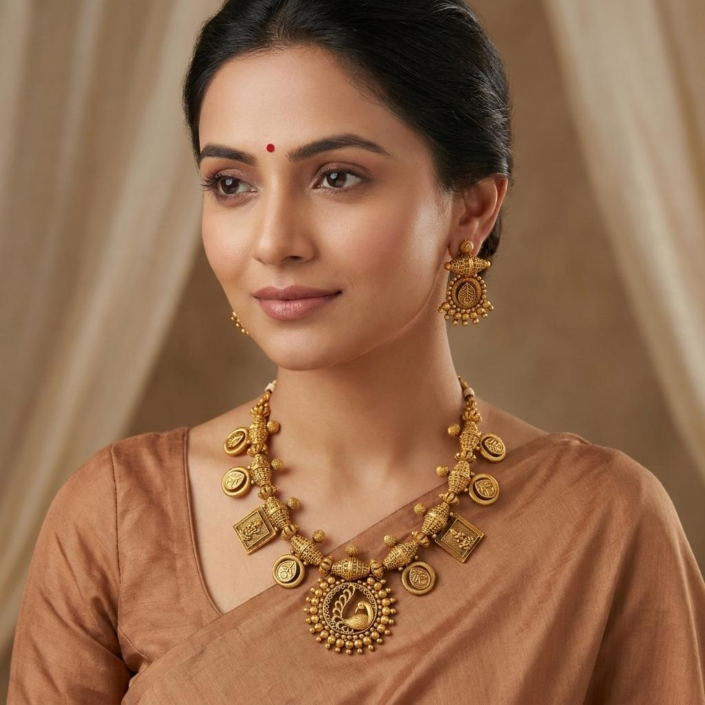 Antique Peacock Temple Choker Set