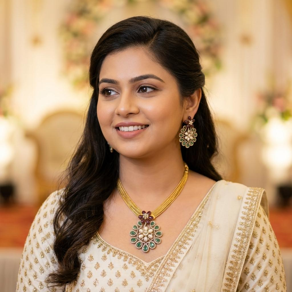 Emerald Pearl Floral Necklace Set