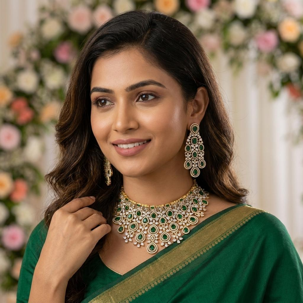 Grandeur Premium Emerald CZ Choker Set