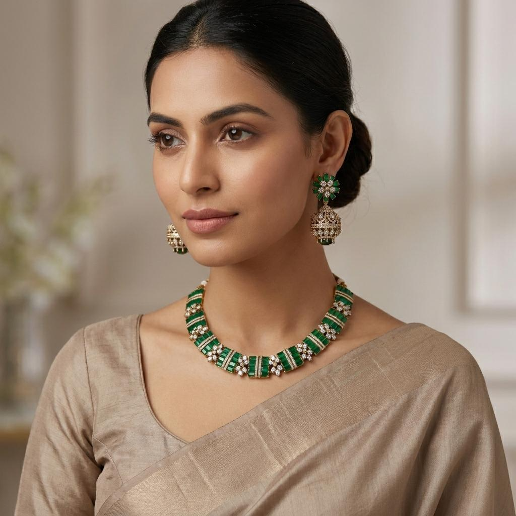 Royal Emerald Victorian Floral CZ NeckSet