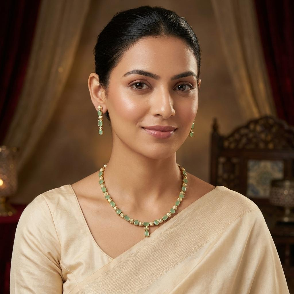Elegant Aqua Green CZ Necklace Set