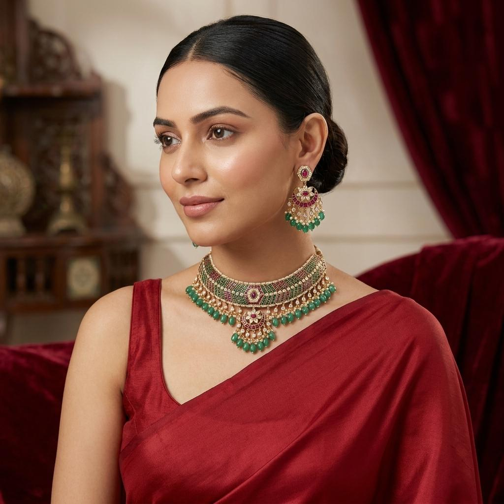 Navaratna Kundan Choker Necklace Set