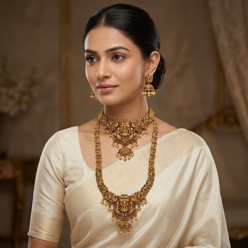 Royal Lakshmi Peacock Temple Bridal Set