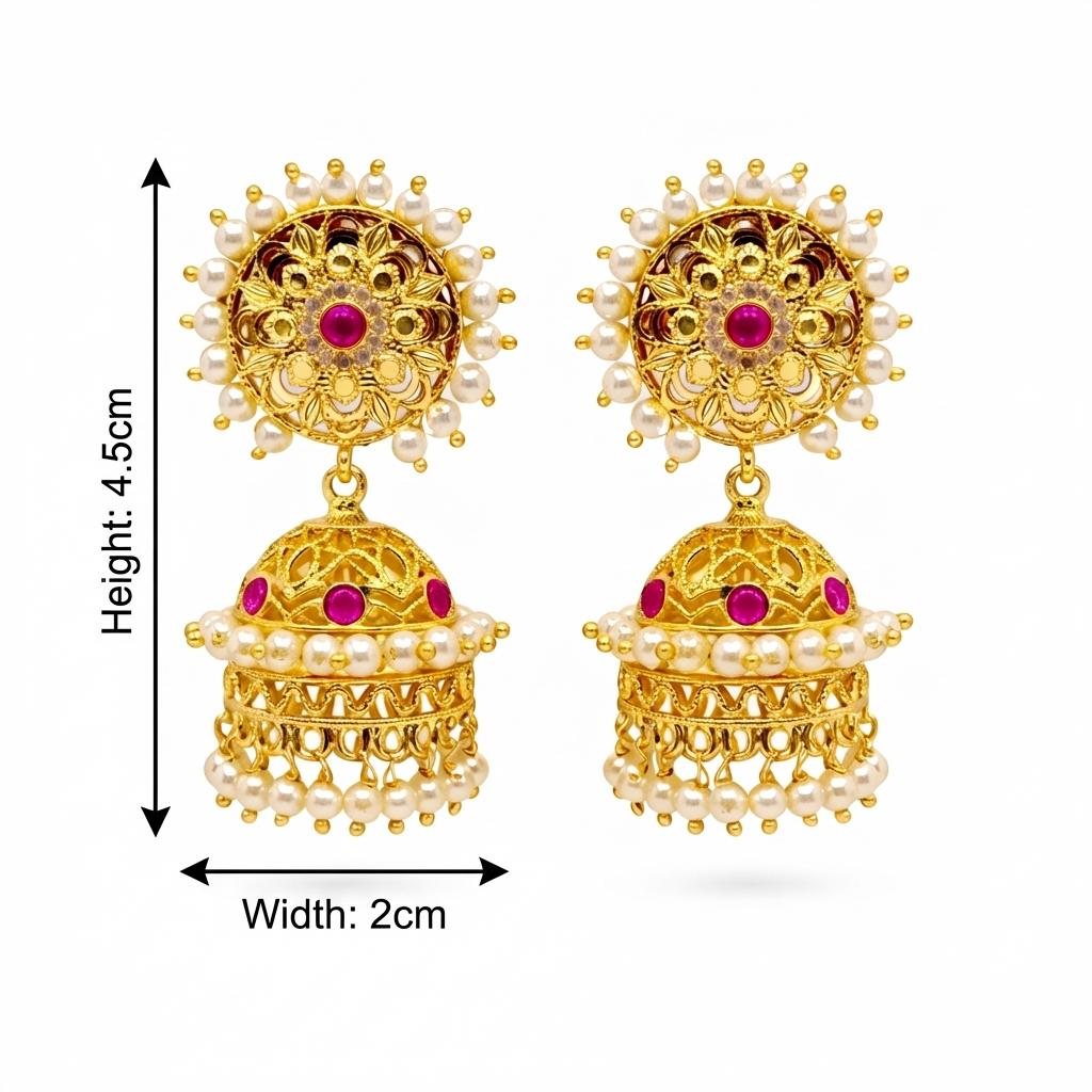 Pearl Sunburst Ruby CZ Jhumka