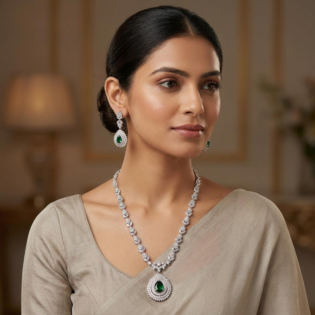 Emerald Silver Cascade AD Neckset