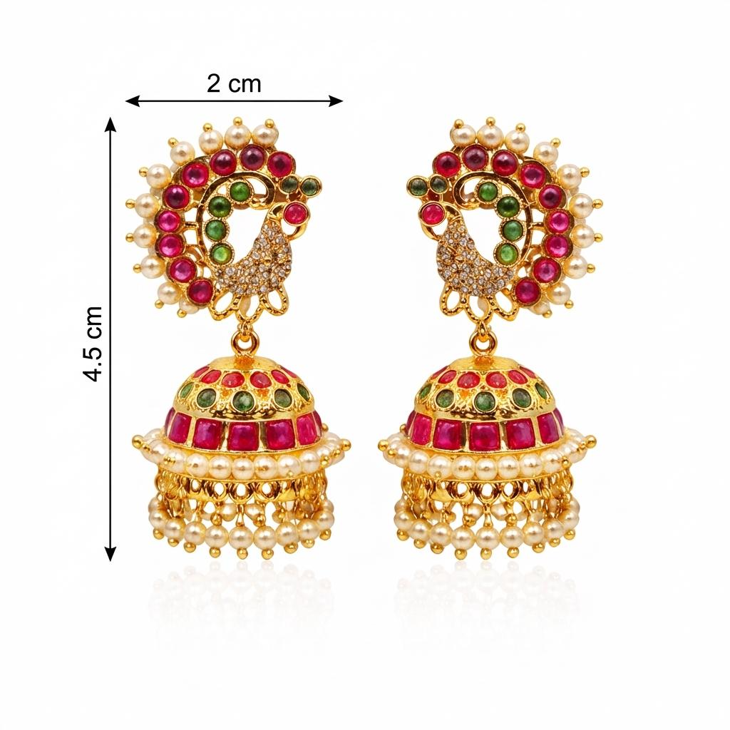 Peacock Pearl Ruby Emerald Jhumka